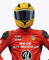 Man Wearing Moto Racing Kit with Sport Bike Mockup