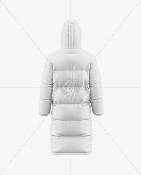 Men's Long Hooded Down Jacket Mockup - Back View