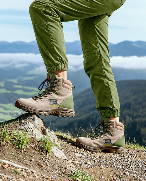Pair of Hiking Boots on Woman's Legs Mockup - Shoe mockups