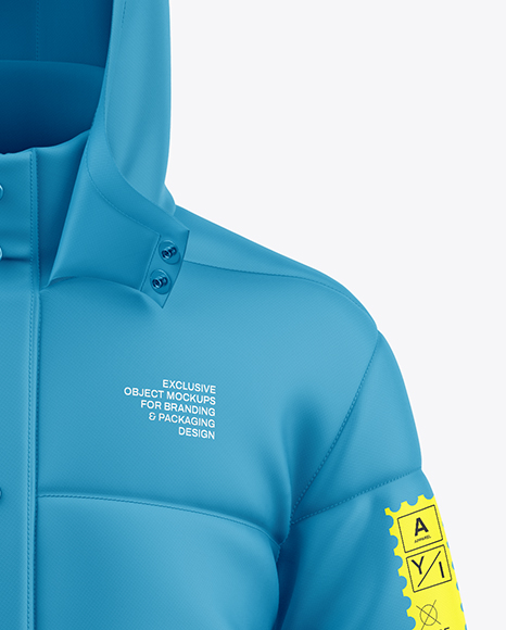 Men's Long Hooded Down Jacket Mockup - Front View