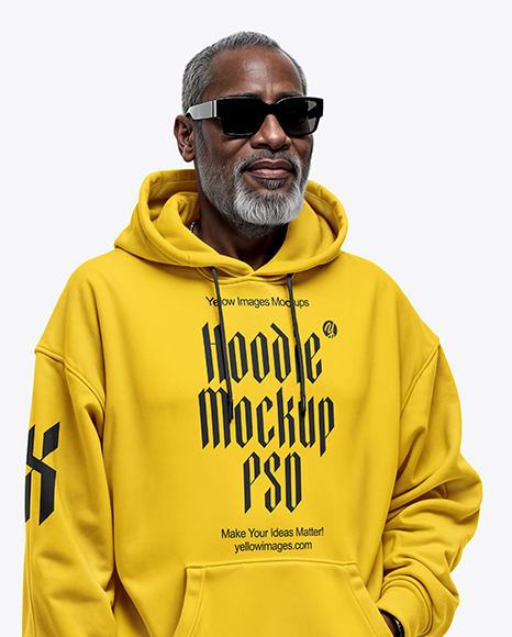Elderly Black Man Wearing Hoodie and Sunglasses Mockup