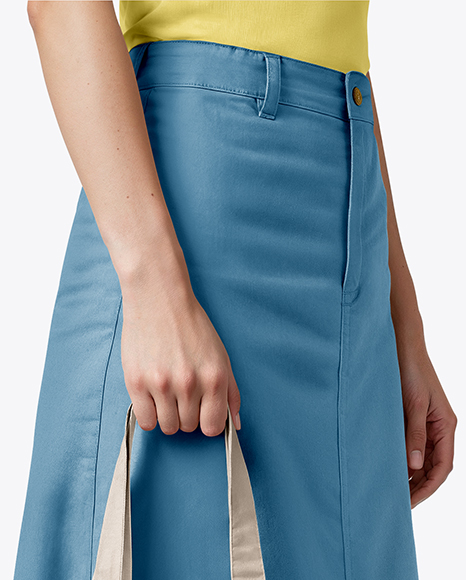 Young Woman with Tote Bag Wearing a Denim Skirt Mockup