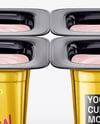 4 Metallized Plastic Yoghurt Cups Mockup
