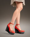 Woman Wearing Skirt and Wedge Heels Mockup