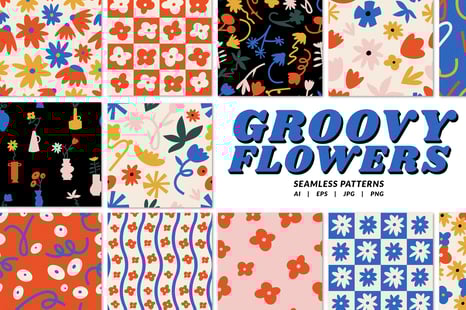 Groovy Flowers. Seamless Patterns - Graphics
