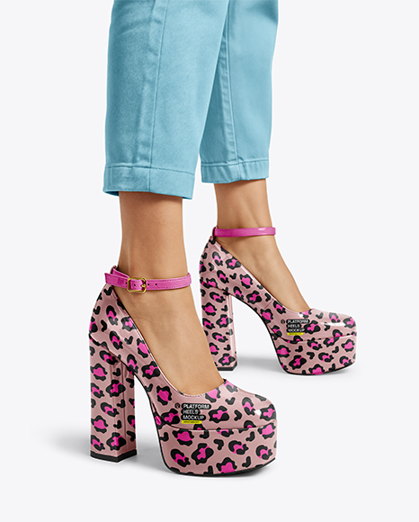 Woman Wearing Pants and Platform Heels Mockup - Stacked jeans mockup