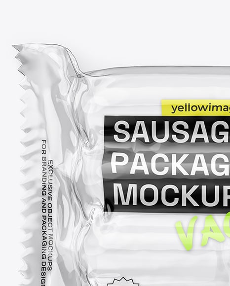 Clear Plastic Flow-Pack with Sausages in Kraft Paper Holder Mockup