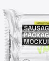Clear Plastic Flow-Pack with Sausages in Kraft Paper Holder Mockup