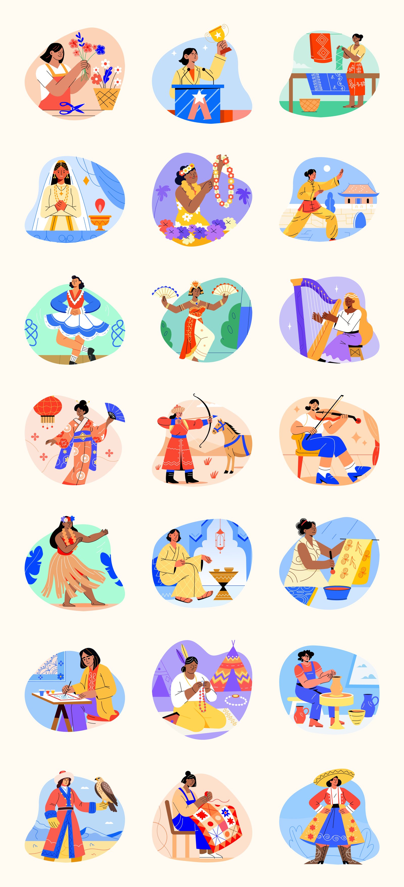 women ethnicities flat icons