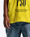 Black Boy Wearing Oversize T-Shirt and Baseball Cap Mockup