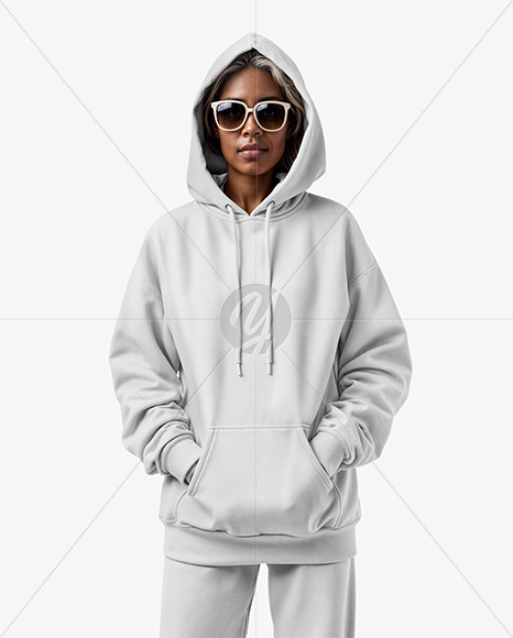 Black Woman Wearing Oversize Hoodie with Kangaroo Pocket & Sweatpants Mockup