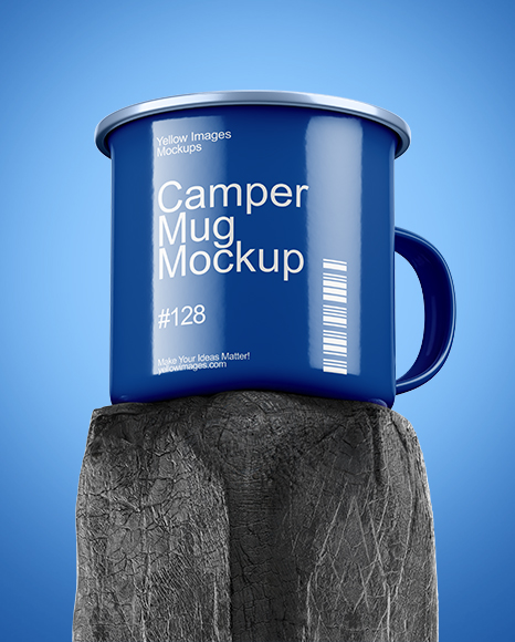 Camper Mug on Burnt Wood Mockup