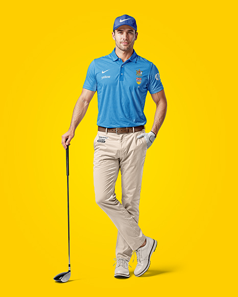 Man Wearing Golf Shirt and Chinos Mockup