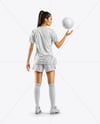 Female Soccer Player Wearing Jersey and Shorts Mockup