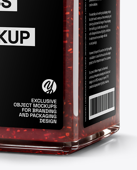 Square Glass Jar with Raspberry Jam Mockup