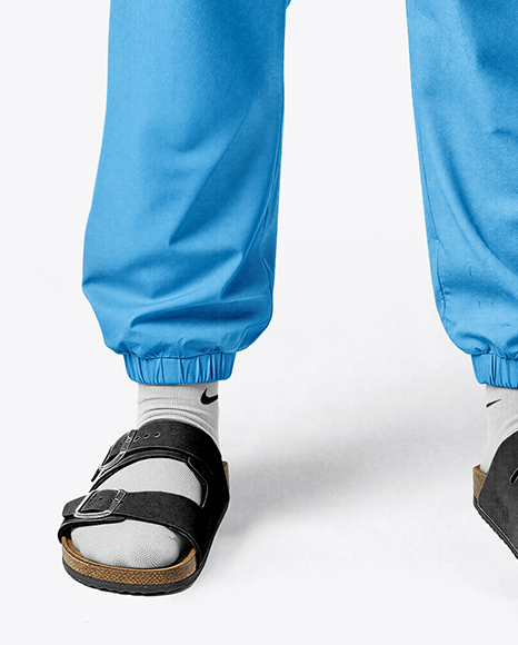Powerlifter Wearing Janitor Uniform and Cap with Barbell Mockup