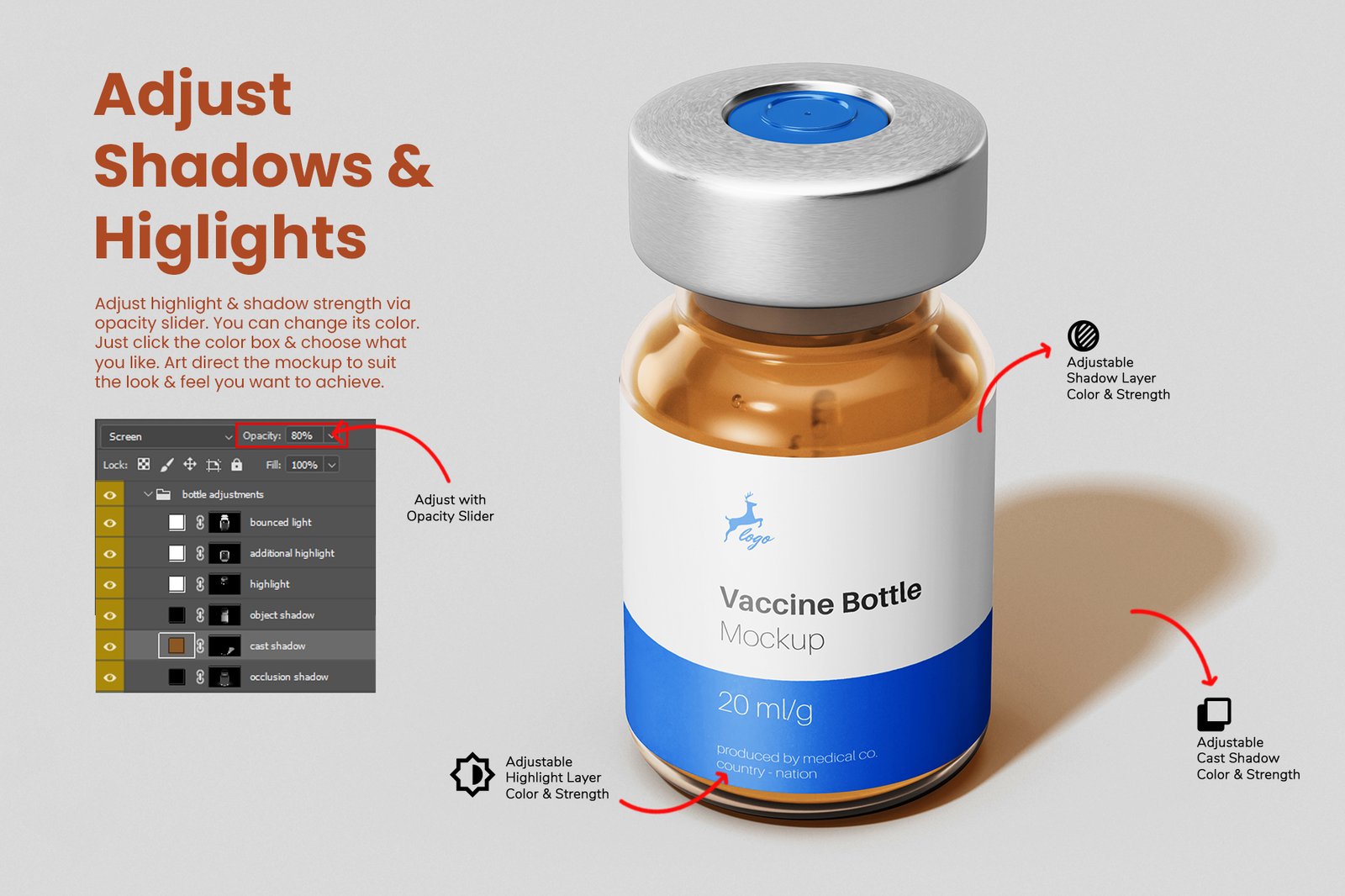 Vaccine Glass Vial Bottle PSD Mockup Set