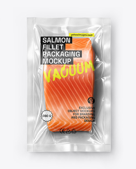 Clear Plastic Flow-Pack with Salmon Fillet Steak Mockup