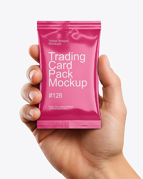 Glossy Trading Card Pack in a Hand Mockup
