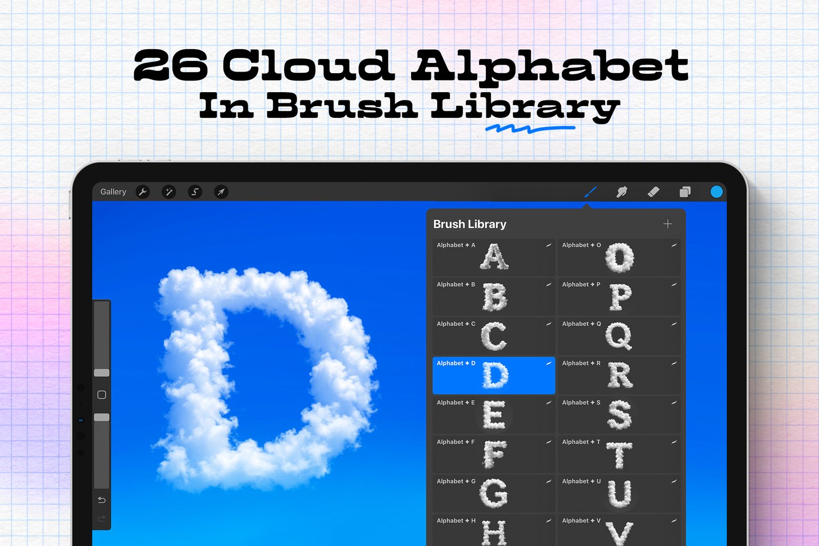 Cloud Alphabet ✦ Procreate Stamp Brushes