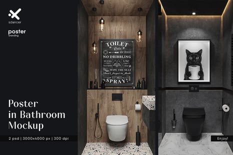 Poster in Black Bathroom Interior Mockup - Product Mockups