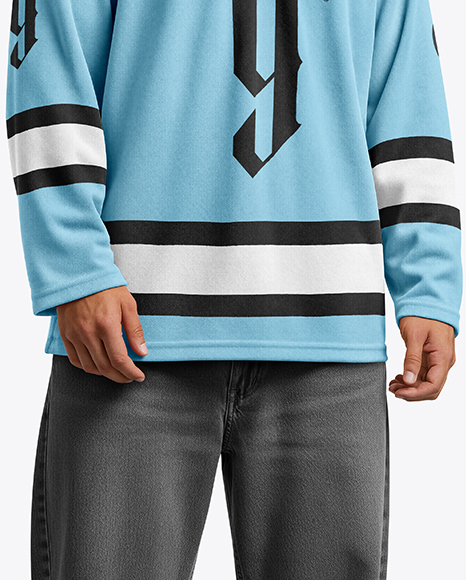 Man Wearing Ice Hockey Jersey and Cap Mockup