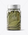 Square Plastic Jar with Bay Leaves Mockup