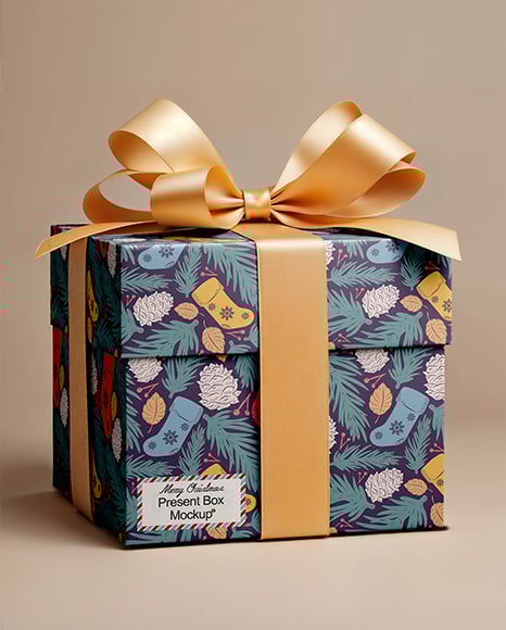Christmas Present Box with Big Bow Mockup - Presentation mockup