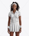 Black Woman Wearing Tennis Polo Shirt and Skirt Mockup