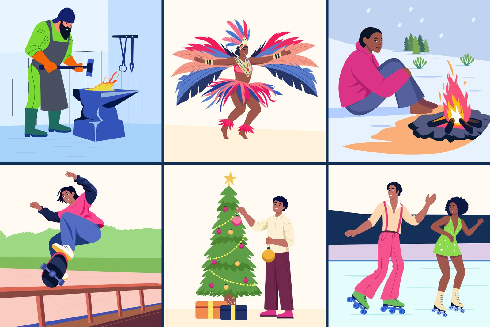 Culture and Festival Art Illustration Set