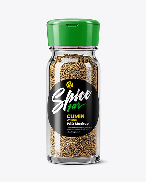 Glass Spice Jar with Whole Cumin Mockup - Realistic mockups