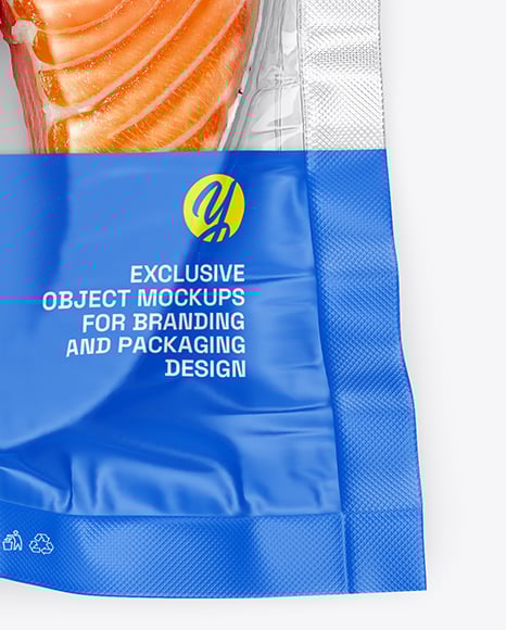 Clear Plastic Flow-Pack with Salmon Fish Steak Mockup