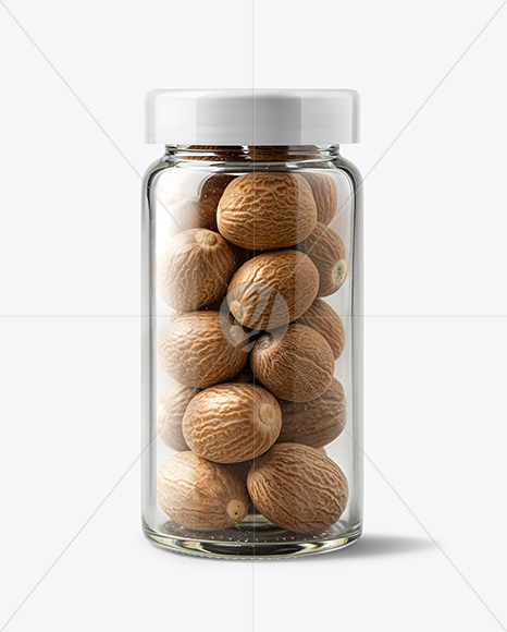 Glass Jar with Whole Nutmeg Mockup