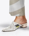 Pair of Suede Mules on Woman's Legs Mockup