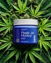 Plastic Supplements Jar on a Hemp Leaves Mockup