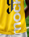 Soccer Player Wearing a Crew Neck Jersey and Shorts at the Stadium Mockup