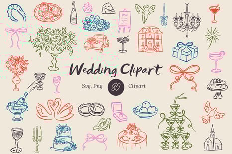 Whimsical Wedding Clipart - Illustrations