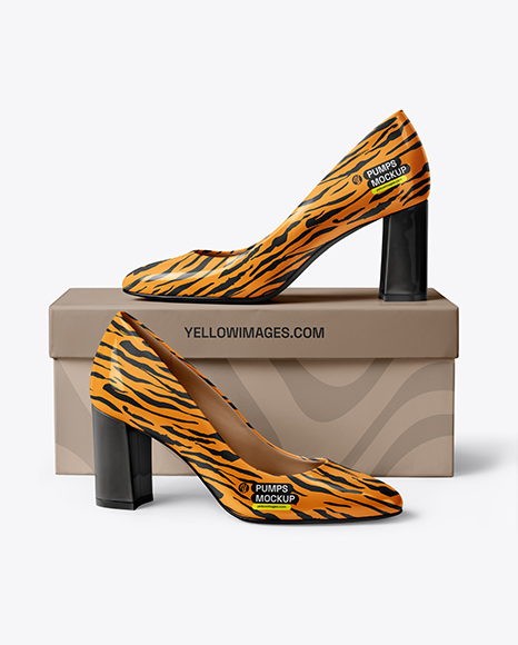 Block Heel Pumps with Shoe Box Mockup - Gift box mockup