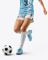 Female Soccer Player Wearing Jersey and Shorts Mockup