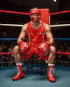 Man in Full Boxing Kit Sitting In Corner of Ring Mockup