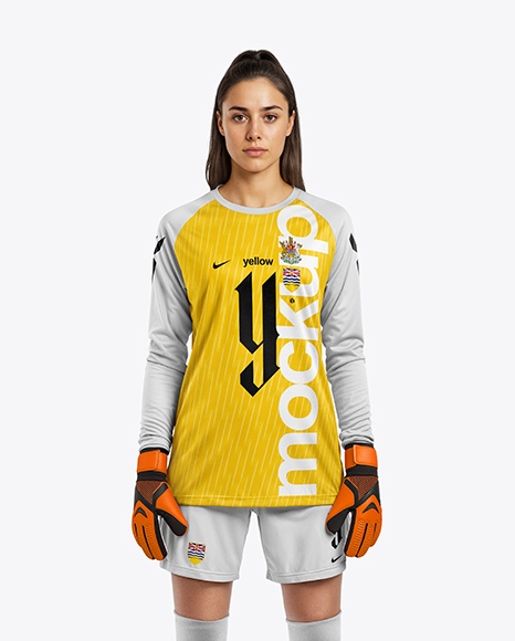 Female Goalkeeper Wearing Long Sleeve Soccer Jersey Mockup - Crew neck mockup