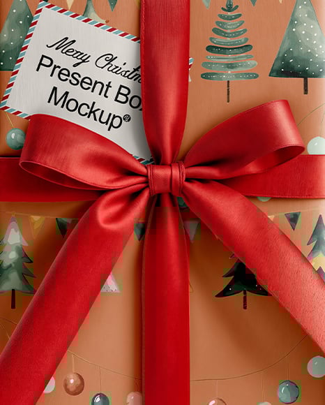 Christmas Gift Box with Holy Leaf Mockup