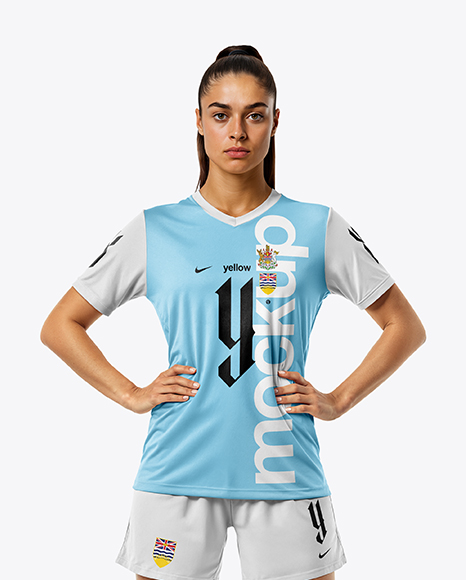 Woman Wearing Soccer Jersey and Shorts Mockup