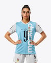 Woman Wearing Soccer Jersey and Shorts Mockup