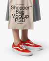 Young Woman with Tote Bag Wearing a Denim Skirt Mockup