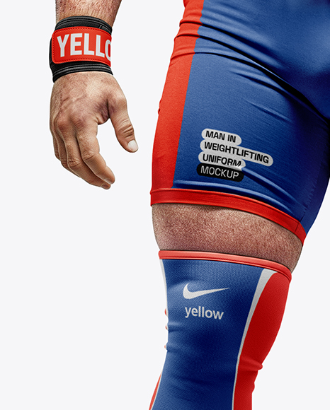 Man Wearing Weightlifing Suit with Barbell Mockup