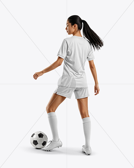 Female Soccer Player Wearing Jersey and Shorts Mockup