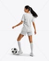 Female Soccer Player Wearing Jersey and Shorts Mockup