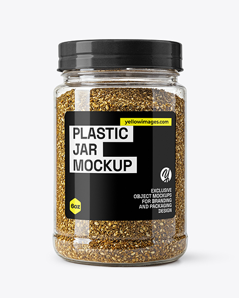 Clear Plastic Jar with Za'atar Spice Mockup