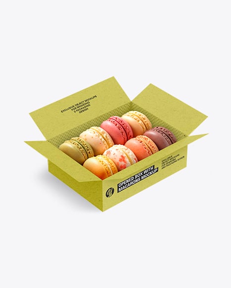 Opened Kraft Box w Macarons Mockup - White box mockup